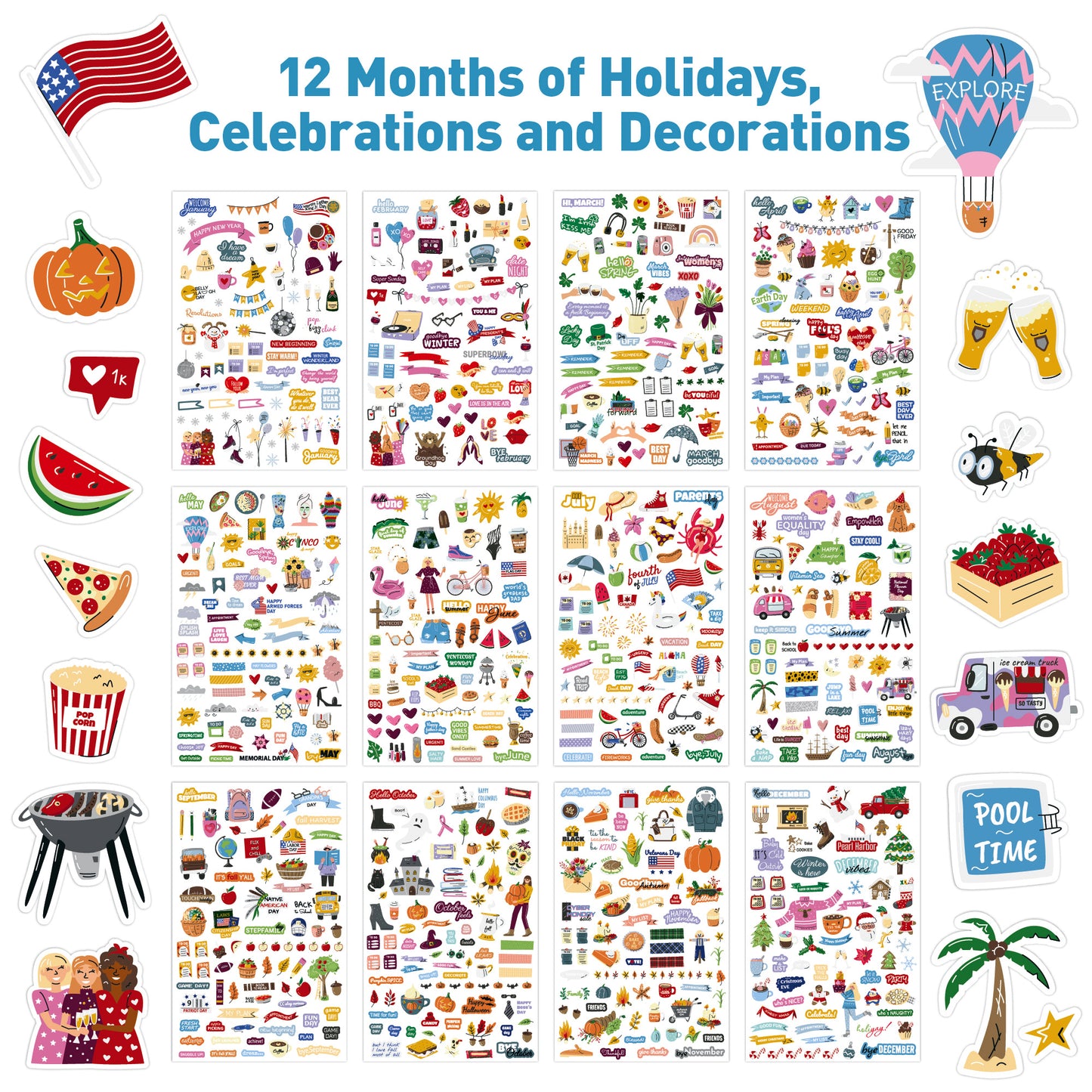Aesthetic Stickers for Planners and Calendars - 1000+ Cute Calendar Stickers for Kids and Adults - Ideal for Fun and Creative Planning - The Perfect Planner Stickers and Accessories
